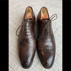 Santoni lace up dress shoes, dark brown, cap toe